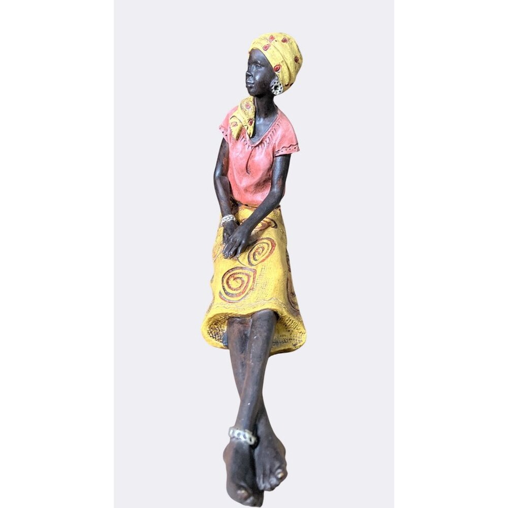 African Inspired Resin Figurine Woman In Yellow Red Dress - Picture 7 of 15